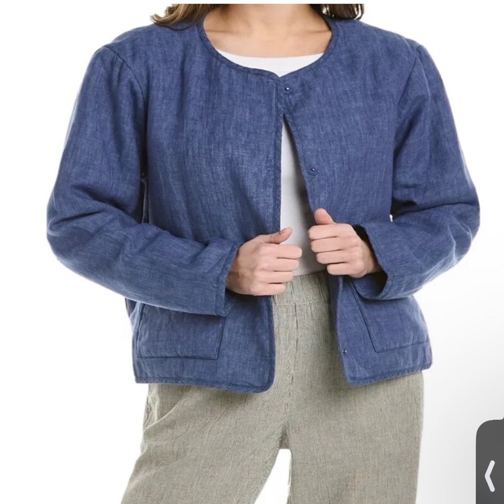 Eileen Fisher Size 2X Blueberry  Organic Linen Padded Jacket Snap